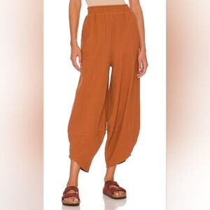 Free People Beach Leo wide leg ribbed elastic waist pants in Sienna